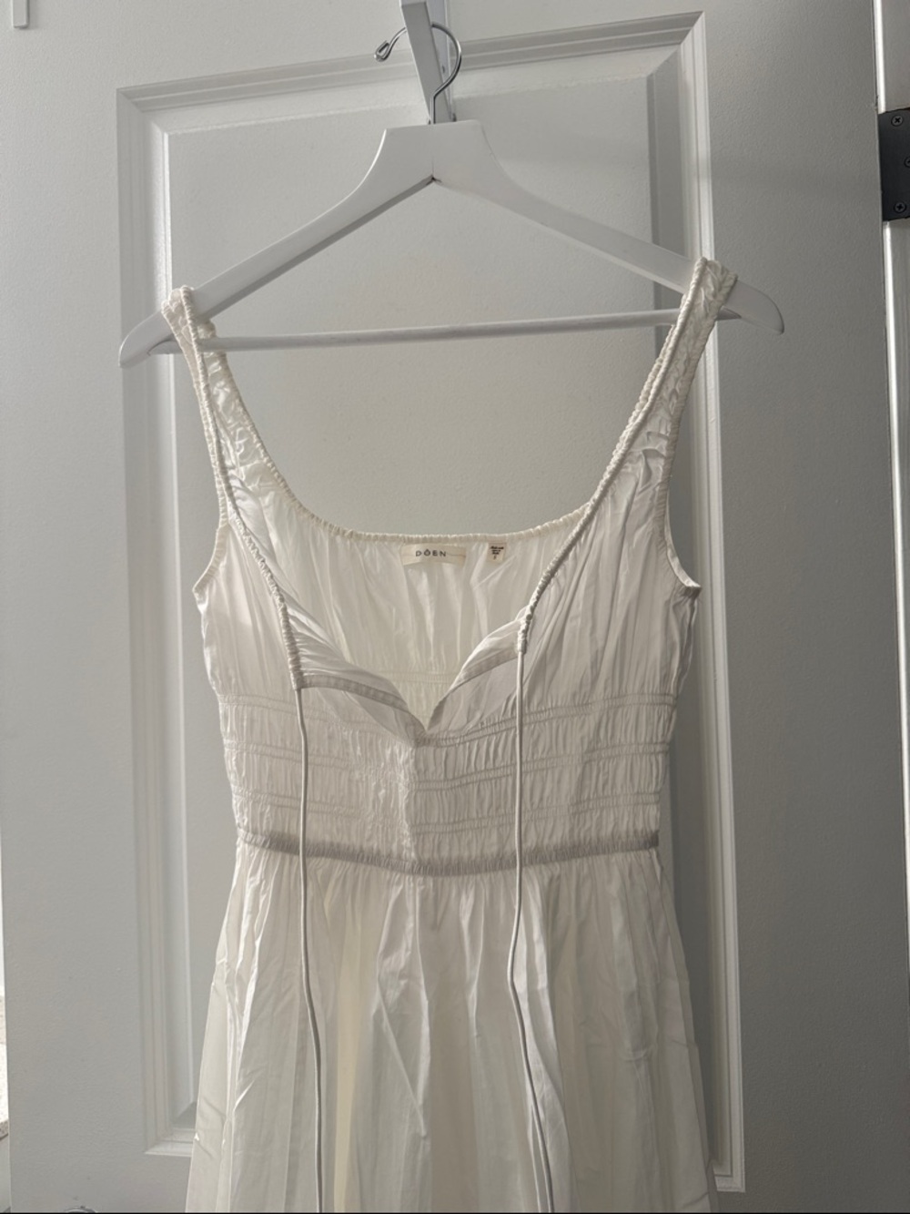 DÔEN Quilla Smocked Sundress in White / Salt, Size Small, Like New